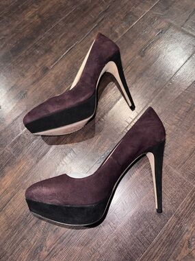 Vince Camuto Plum Suede Platform Pumps with Black Platform